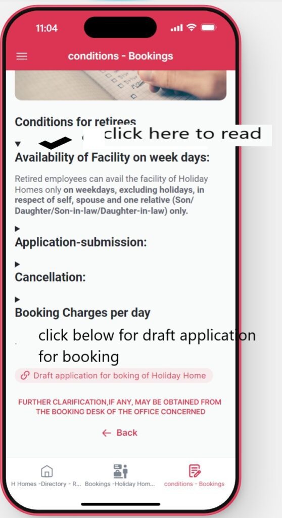 Holiday Homes Directory for RBI Retirees - Web App 4 Holiday Home Conditions