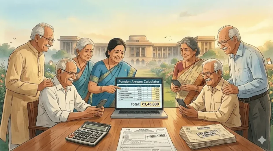 Historic Pension Arrears credited - RBI Arrears Bifurcation Calculator 1 Historic Pension arrears- RBI Pensioners discussing and using calculator Pension Arrears bifurcation Calculator
